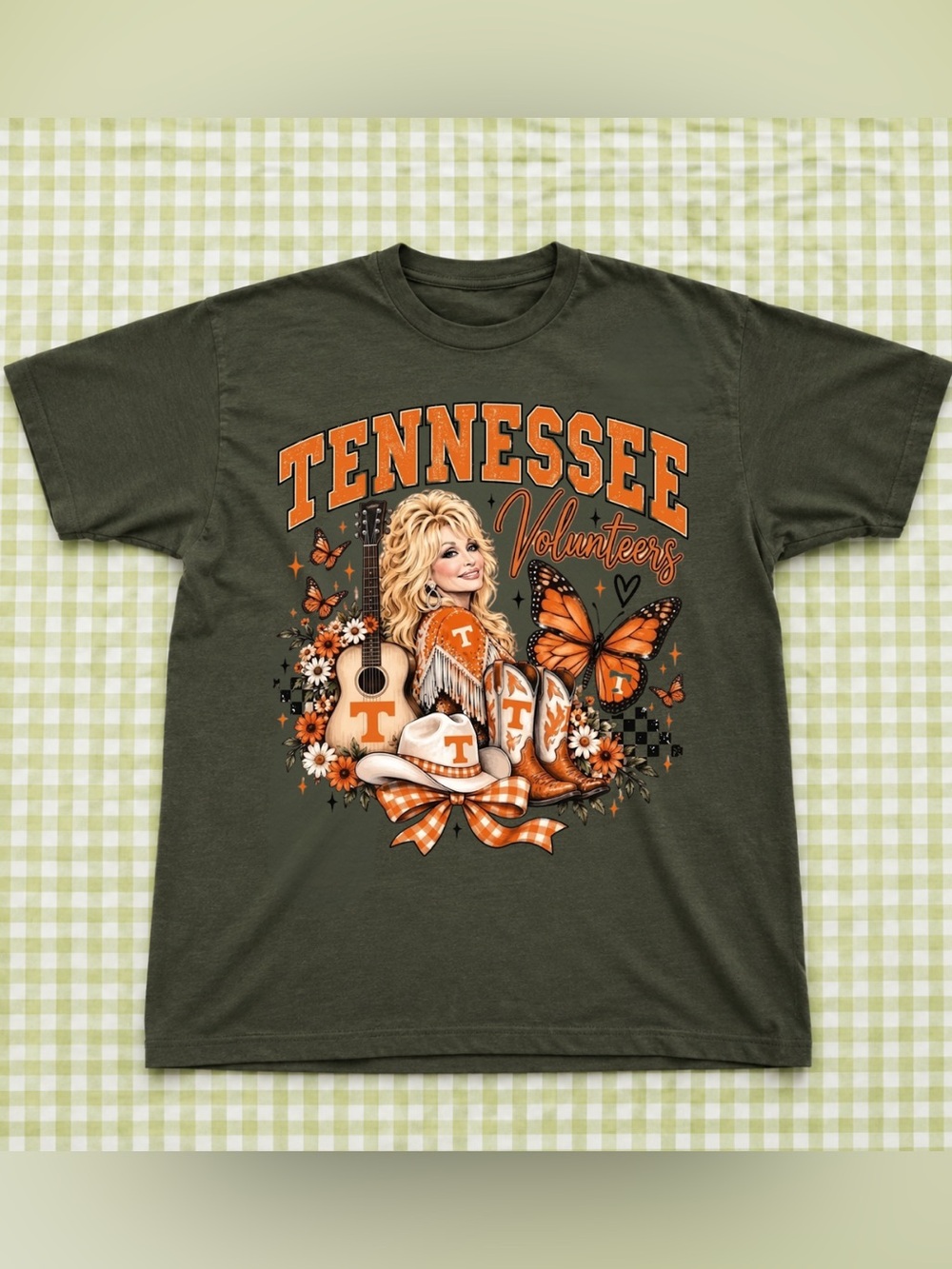 Tennessee Volunteer Butterfly Graphic Tee, Gildan Color, Dolly Tribute, Game Day